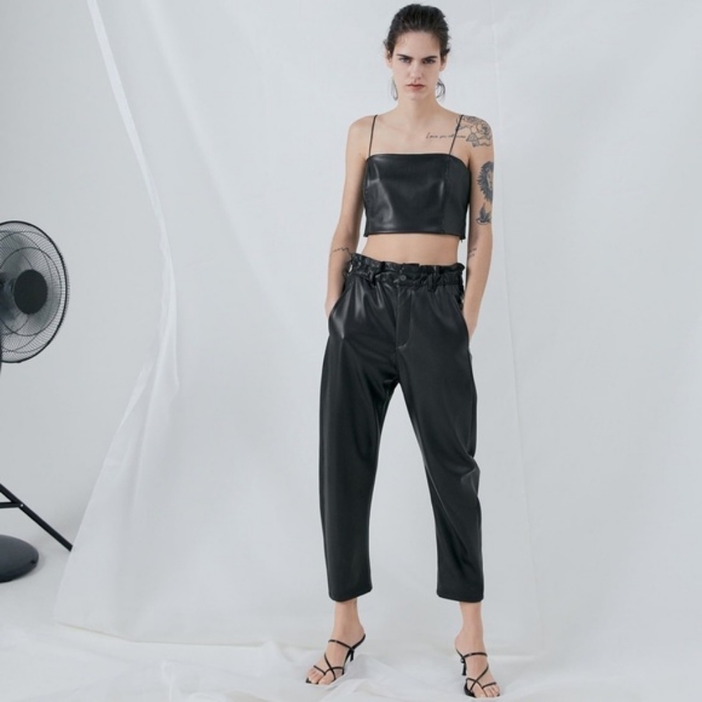 Zara Baggy High Rise Faux Leather Pants - Picture 2 of 11